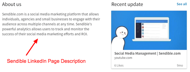 Sendible LinkedIn Page Description