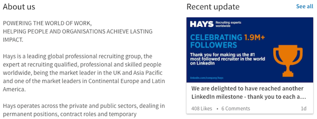 Hays - LinkedIn Page Overview