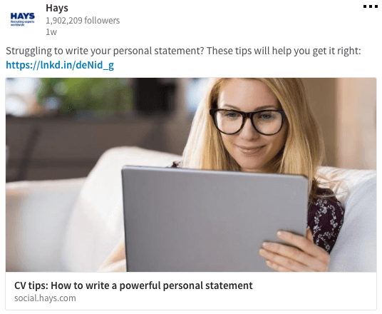 Hays - LinkedIn Page Content