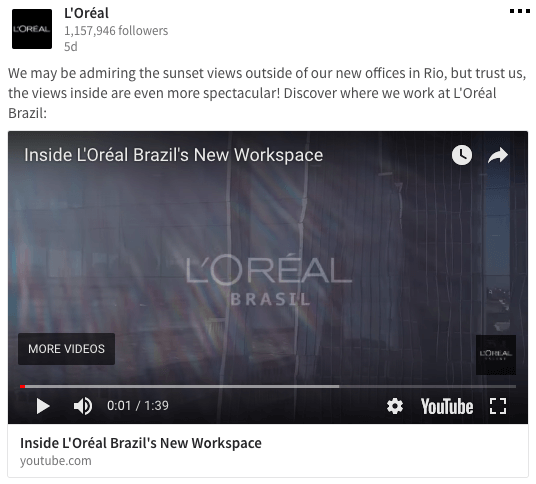 Loreal LinkedIn Company Page Content