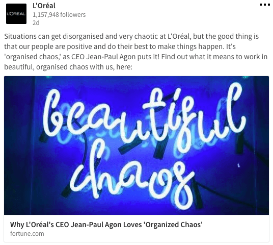 Loreal LinkedIn Company Page Content