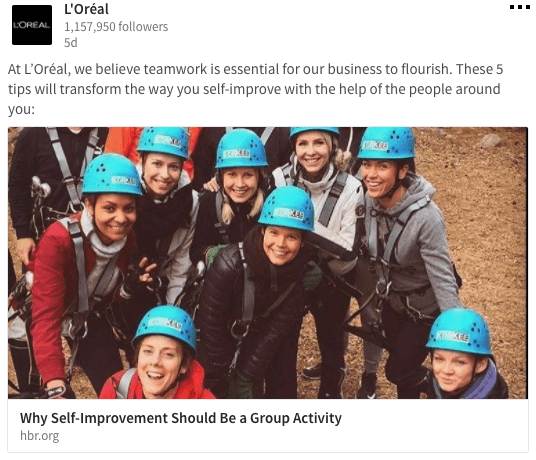Loreal LinkedIn Company Page Content