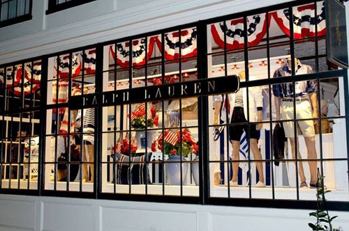Ralph Lauren shop front, decorated for Independence Day