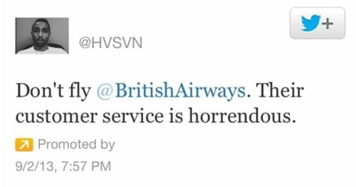 Don't fly British Airways. Their customer service is horrendous. A tweet by @hvsvn