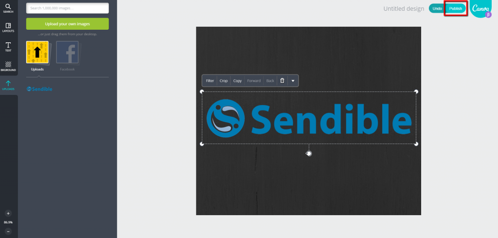 Sendible's compose box - Canva integration -publish image
