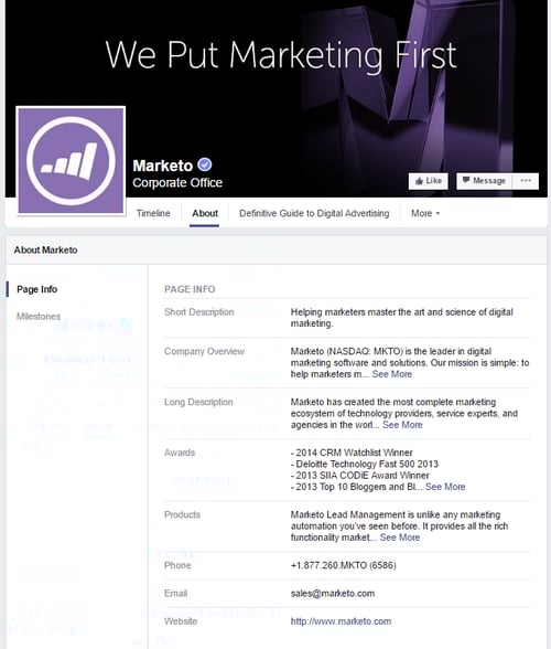 Marketo's Facebook page