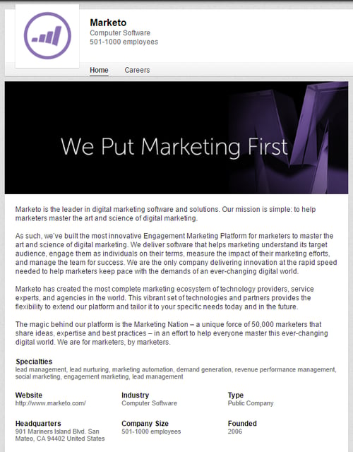 Marketo's LinkedIn page