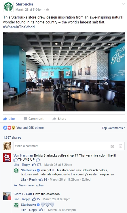 Starbucks engage with their customers on Facebook.