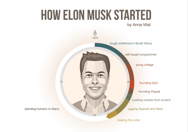 Outstanding infographic about Elon Musk by Funders and Founders