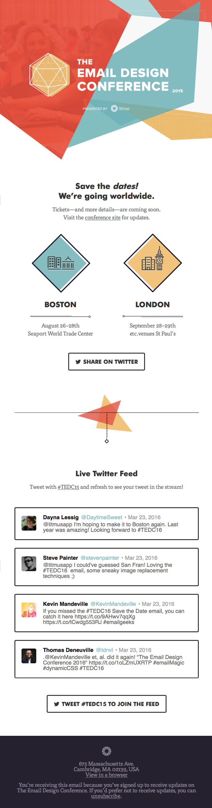 Email by Litmus for an event with a dynamic Twitter live feed