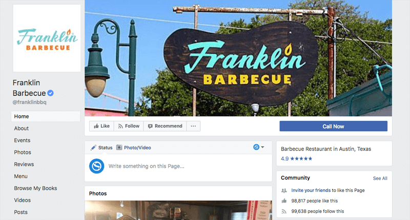Franklin Barbecue Facebook Page with reviews