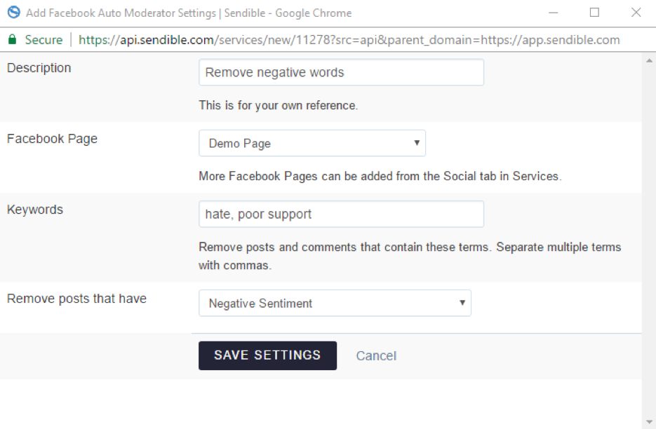Auto-moderator for comments on Facebook Pages