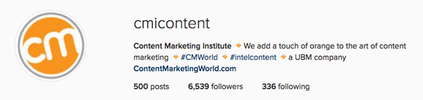 Instagram for business: Great Bio description by Content Marketing Institute