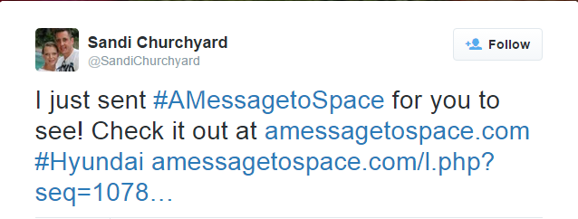 Sandi Churchyard tweet on A Message to Space