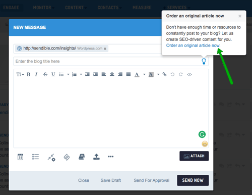 Order new content articles via compose message