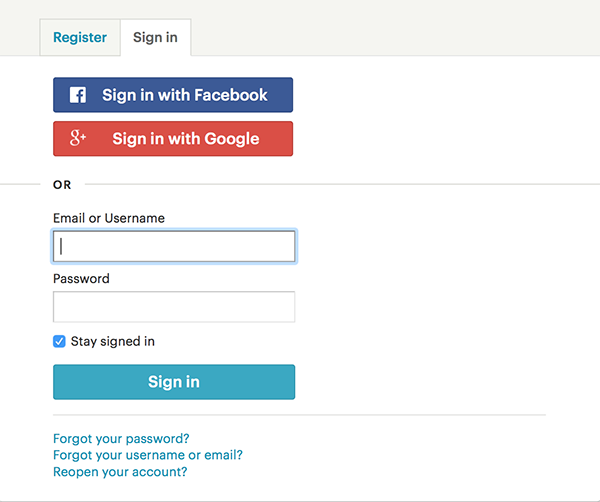 Etsy.com allows customers to register and sign in with their Facebook and Google+ social media accounts
