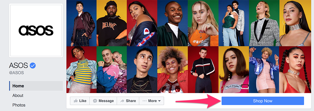 ASOS make use of the CTA on Facebook to navigate customers to their online store