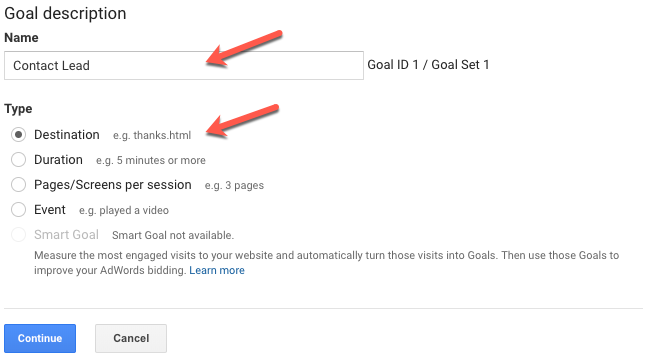 Creating goals in Google Analytics