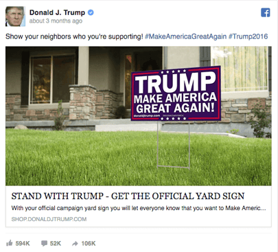 Donald Trump election campaign ad on Facebook