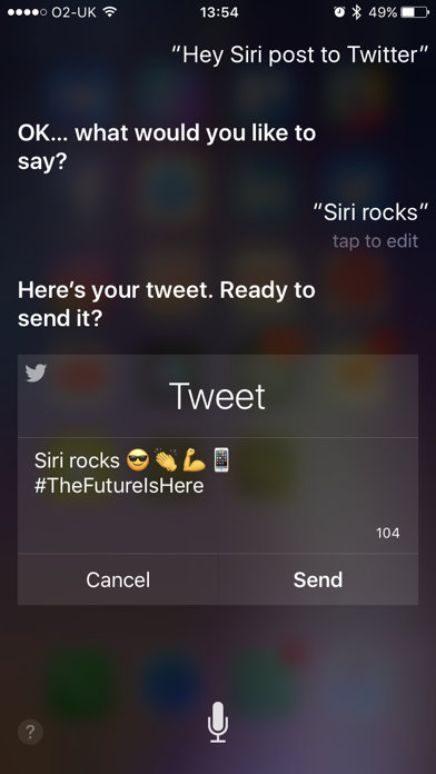 Siri can send social media posts to Twitter and Facebook