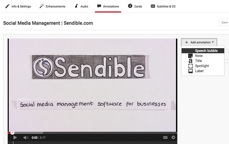 Annotations menu