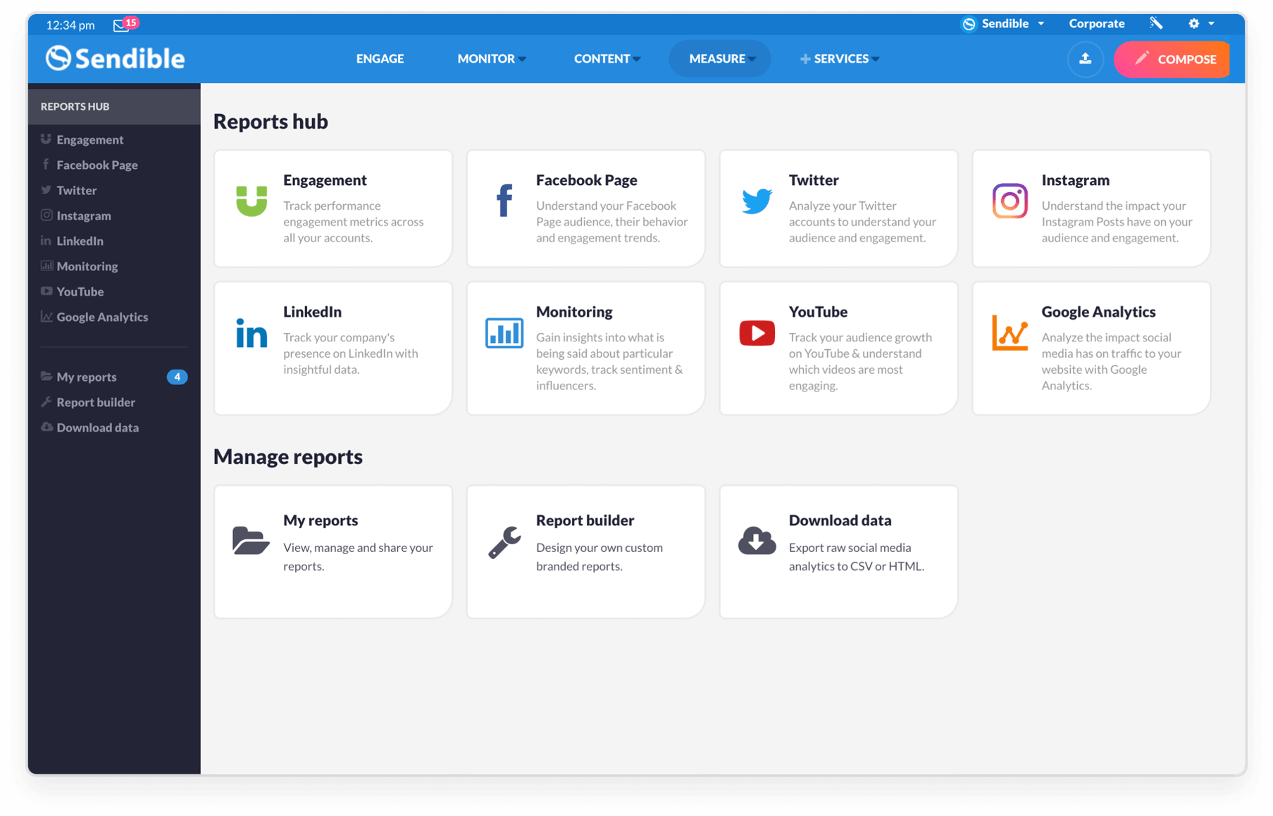 sendible reporting hub