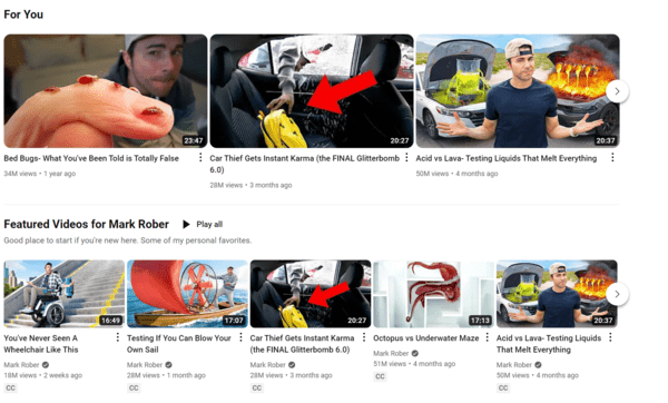 Action shots in thumbnail from Mark Rober’s YouTube channel