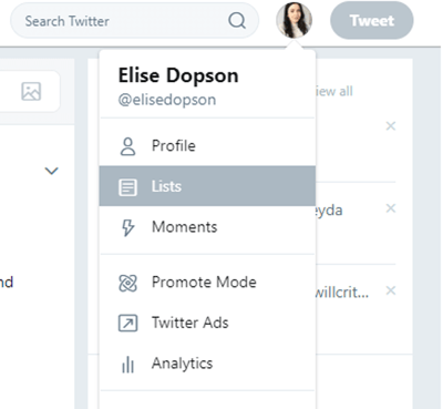Access Lists in Twitter from your profile
