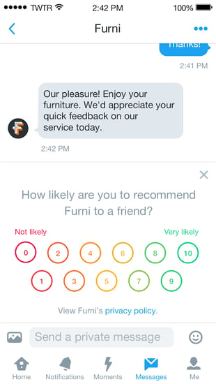 Twitter response feedback