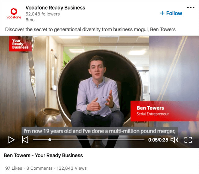 Good LinkedIn video example from Vodafone
