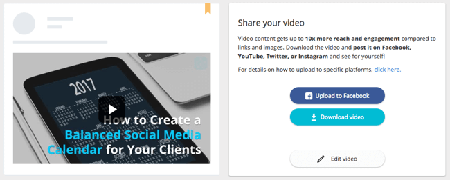 Publishing and sharing features for social videos in Lumen5