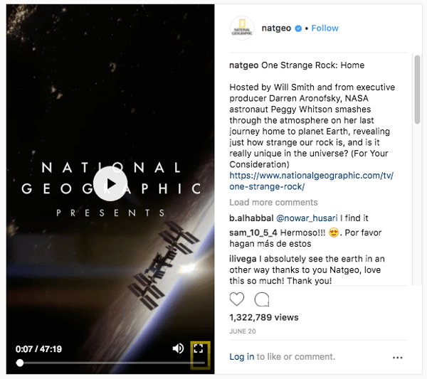 IGTV example from National Geographic