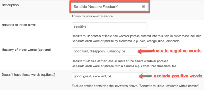 Monitoring negative feedback in Sendible