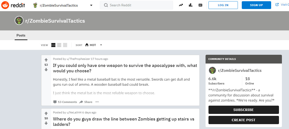 Zombie Apocalypse subreddit on reddit
