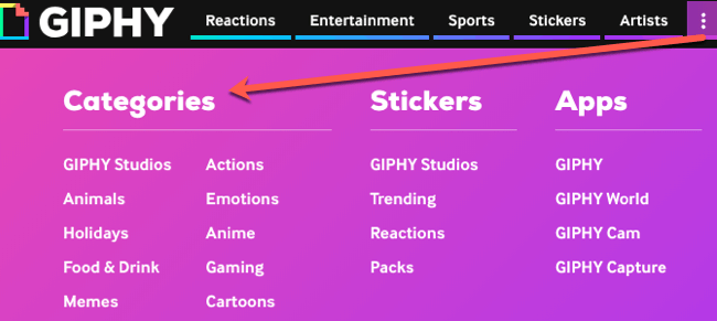 social media graphics giphy category menu