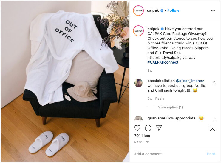 Example of great social media content - Calpak on Instagram