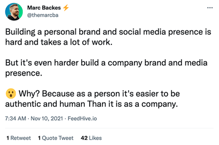 tweet on building a personal brand by marc backes