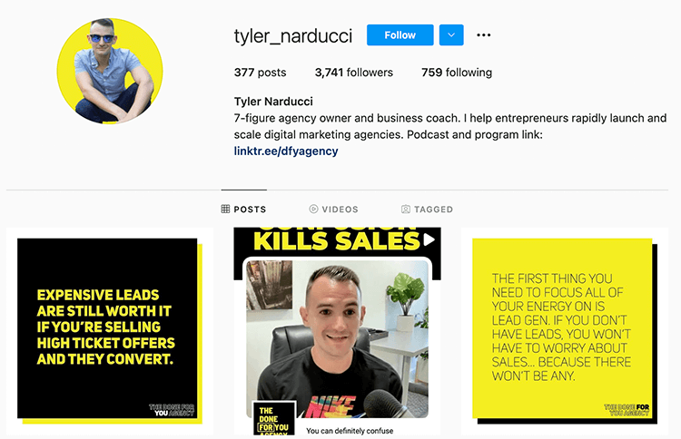 consistent personal branding on instagram - tyler narducci