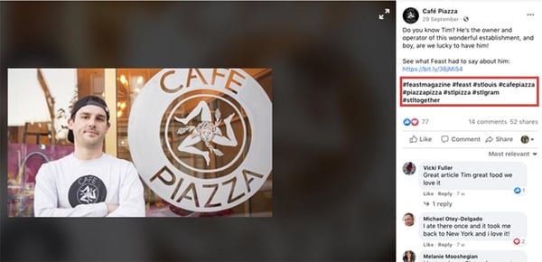social media reach cafe piazza hashtags