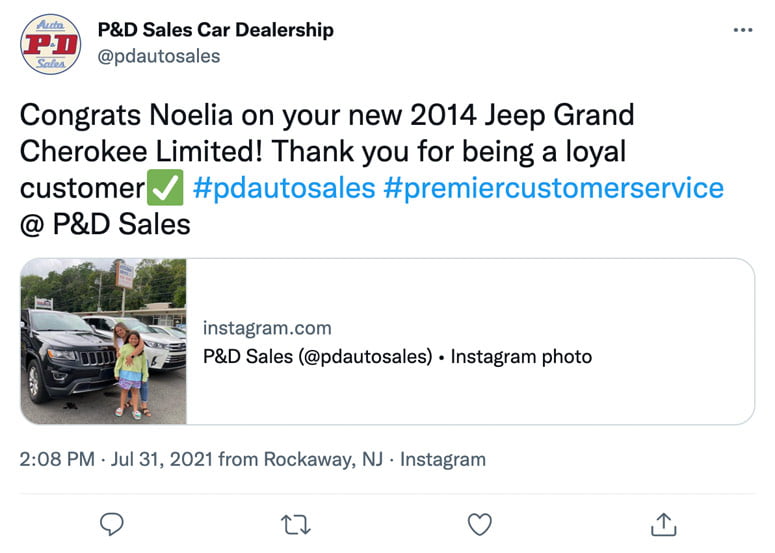 example of featuring customers who've purchased a car