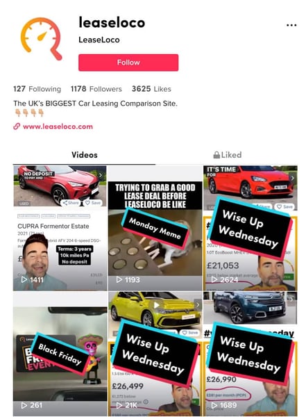 leaseloco's Tiktok channel about car leasing comparisons