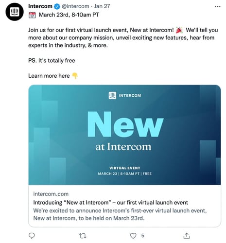 intercom launching a community event on twitter