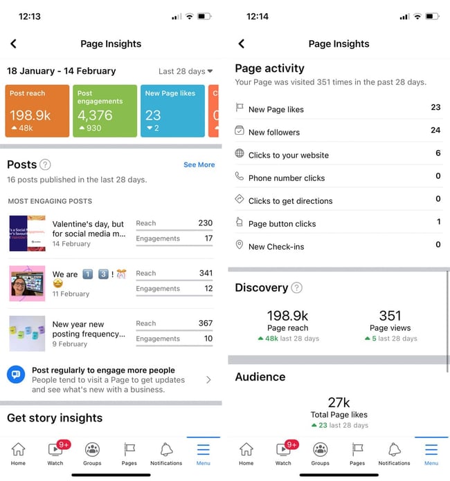 facebook insights available on mobile