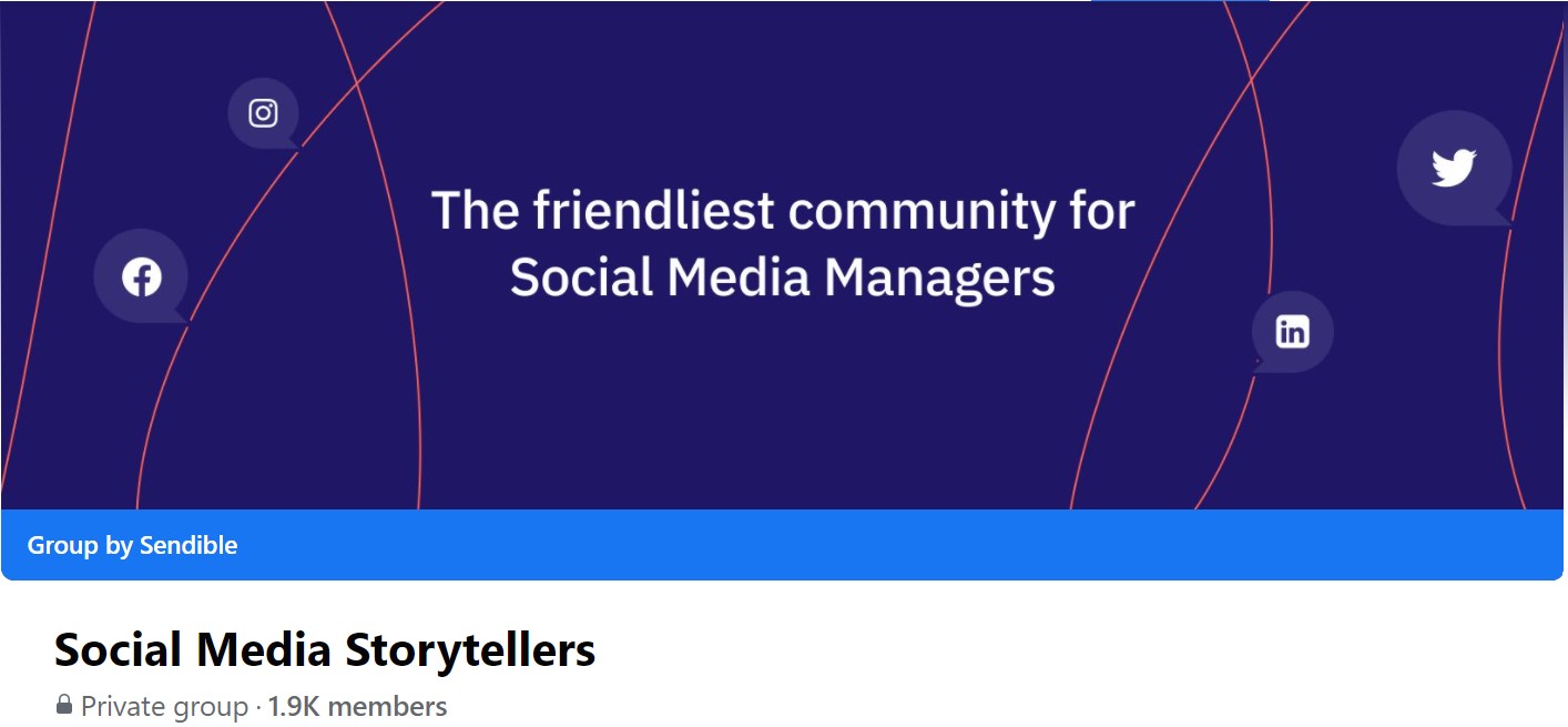 Facebook group by Sendible for social media managers and digital marketing agencies - Social Media Storytellers