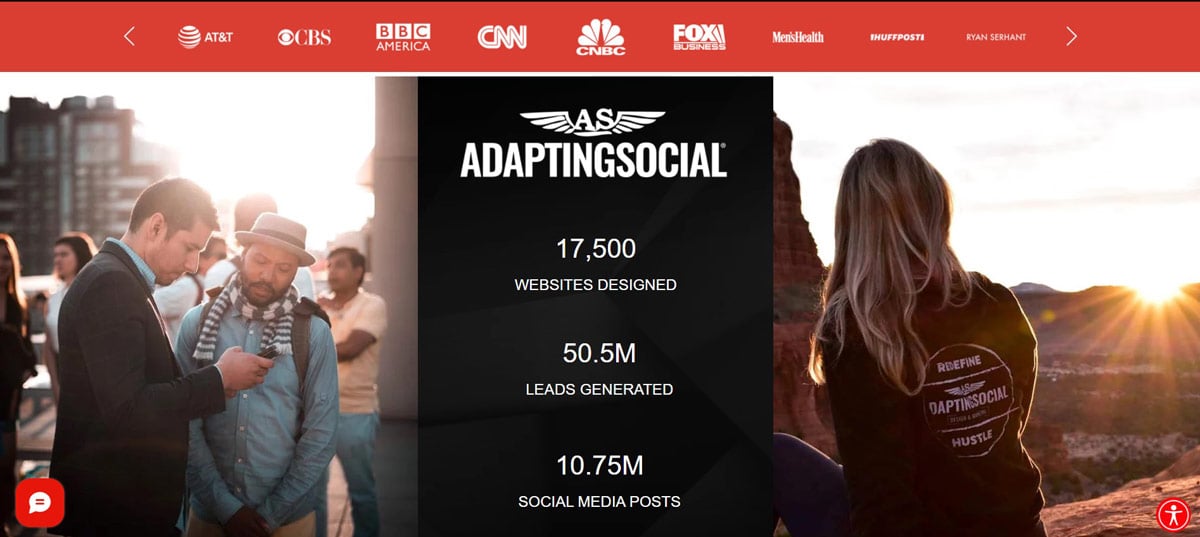 Adaptingsocial homepage marketing portfolio displays impressive data