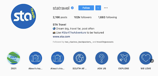 Sta Travel encourages their followers to tag them with a branded hashtag