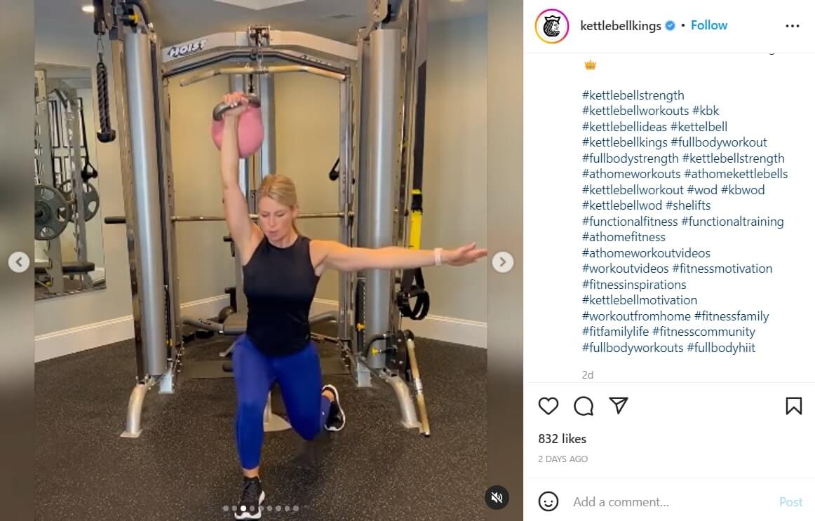 a screenshot of kettlebell king's instagram post with niche fitness hashtags