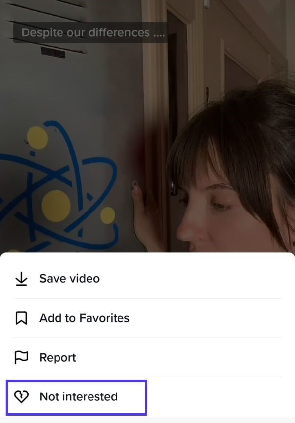 Not Interested option on TikTok