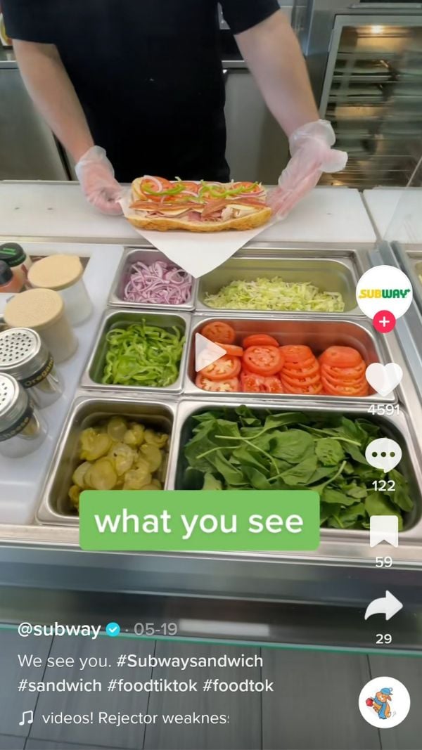 TikTok restaurant industry example by subway