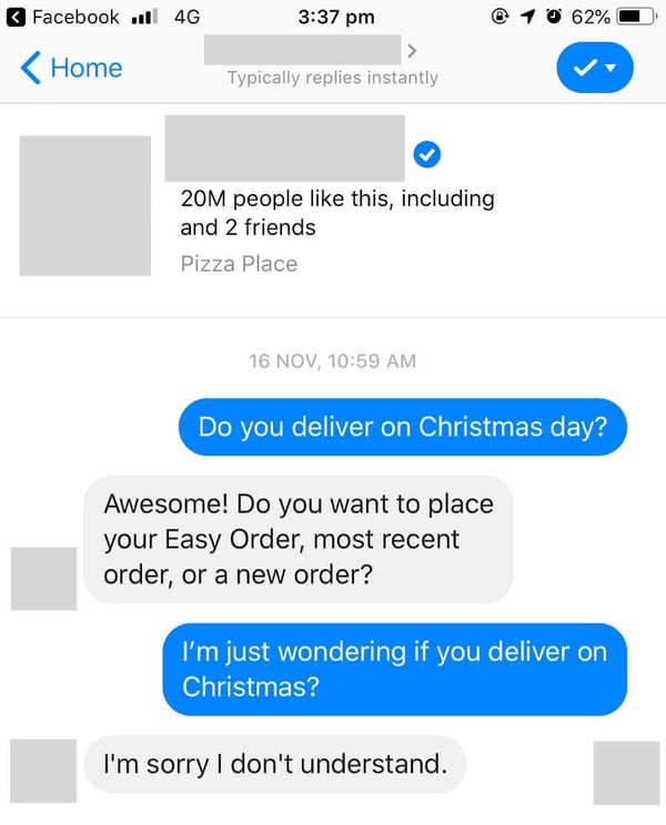 an example of a bad Facebook messenger automated response
